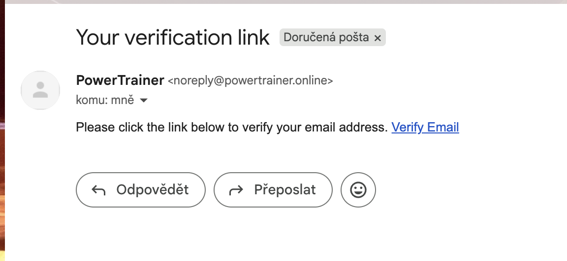 Verification email from PowerTrainer with a Verify Email link