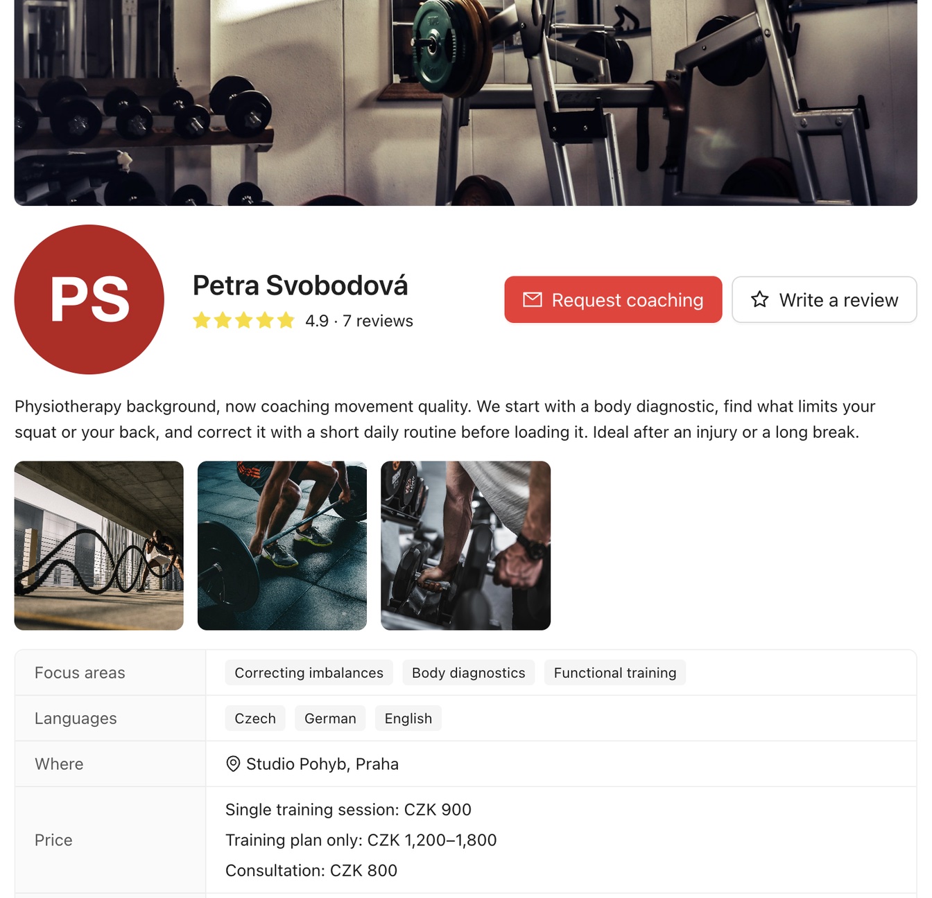 A trainer's public profile in the catalog